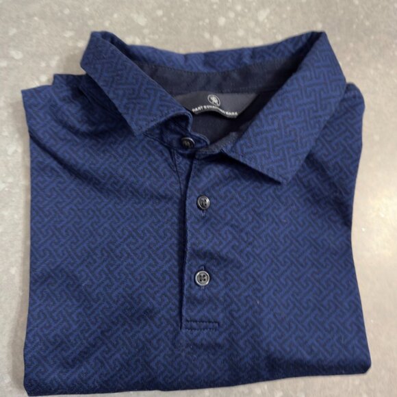 Hart Schaffner Marx Navy Blue Geometric Polo Shirt - Size Large - Picture 2 of 8